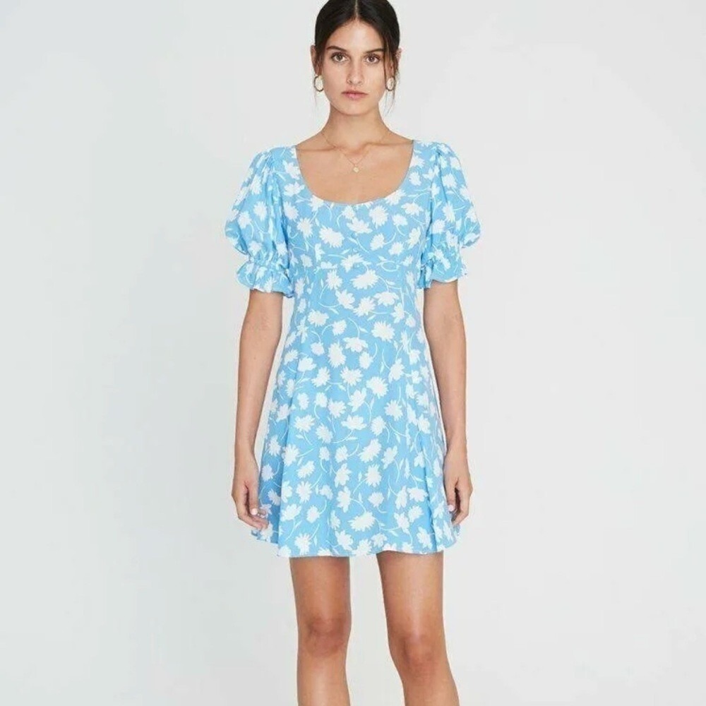 Faithfull The Brand La Barben Mini Dress Women Size 10 Blue NWT